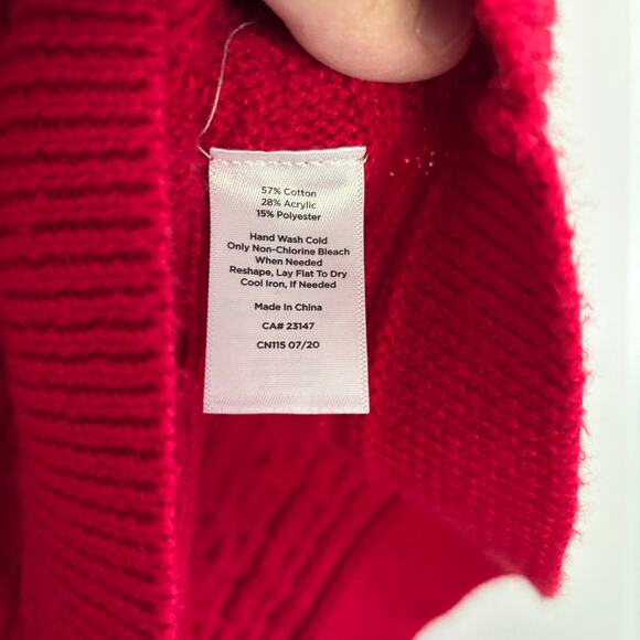 Talbots Red Cable Knit Triangle Poncho Sweater Large cotton blend holiday - Picture 6 of 6